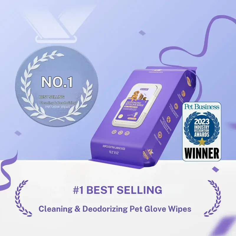 【Summer Sale】HICC PET Disposable Dog Grooming Wipes (20pcs) - Natural, Hypoallergenic, No-Rinse Mess-Free Grooming Wipes with Fermented Oils for Hair Removal, Sticky Hair Control, Deodorizing, Skin Moisture, Paw Care, Outdoor Use