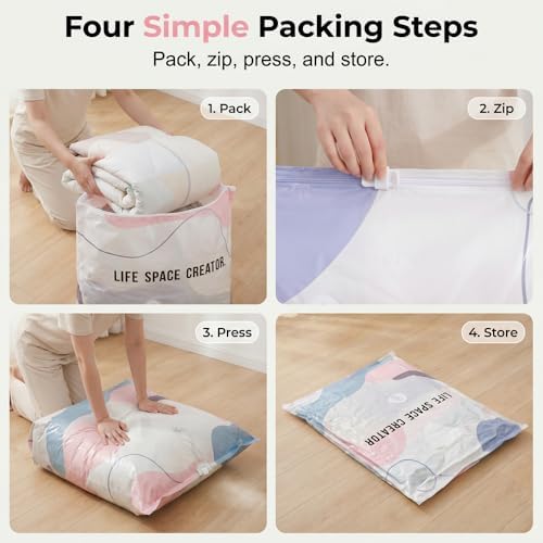 No-pump Large Vacuum Storage Compression Bag (Medium*2+1 Large*2) | Press & Seal Space-Saving Compression Bag for Clothes Bedding