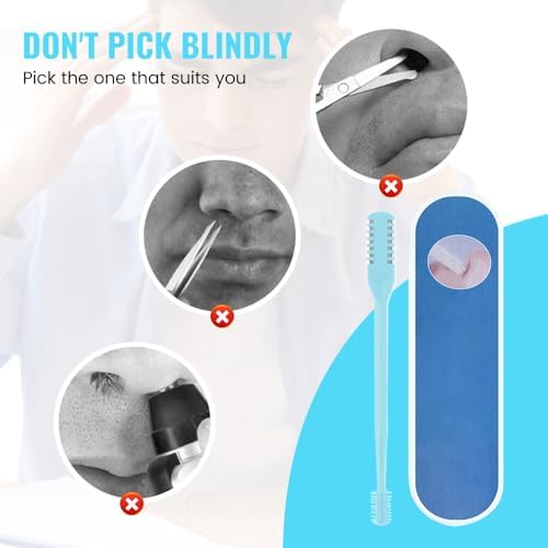 2-in-1 Nasal Hair Cutter, 2025 New Double Sided Nose Hair Knife, Portable Nostril Hair Remover Tool, 360° Rotating Nose Hair Trimmer with Ear Picker for Women and Men (Blue, 3 PCS)
