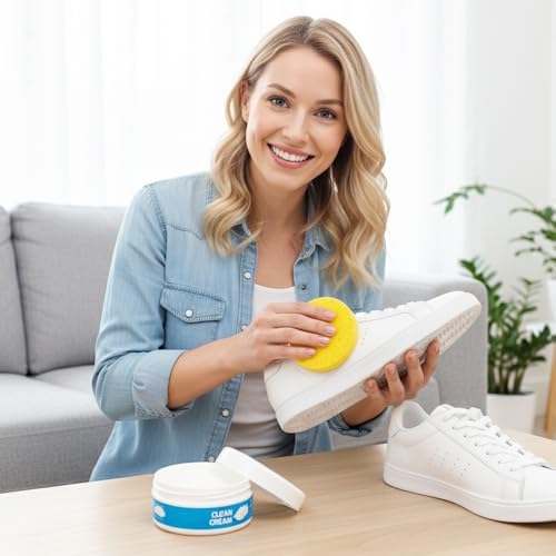 White Shoe Cleaner Cream, 2026 New Multipurpose No-Wash Solid Comes with Sponge, Cleaning Cream White Shoe Cleaner
