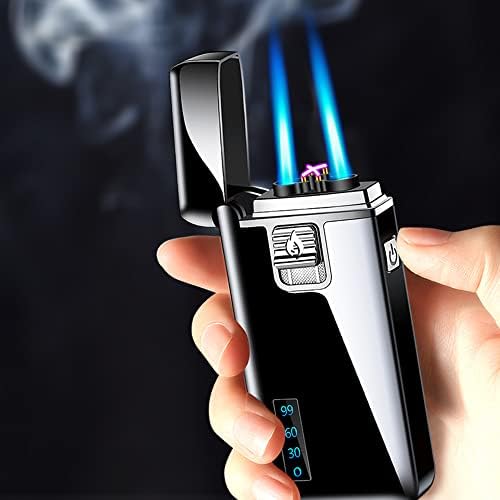 Torch Lighter Electric Arc Lighter 2 in 1 Dual Jet Flame Butane Lighter Refillable Butane Dual Arc Electric Lighter USB Rechargeable Lighter Windproof Lighter for Candle Kitchen BBQ No Gas (Silver)