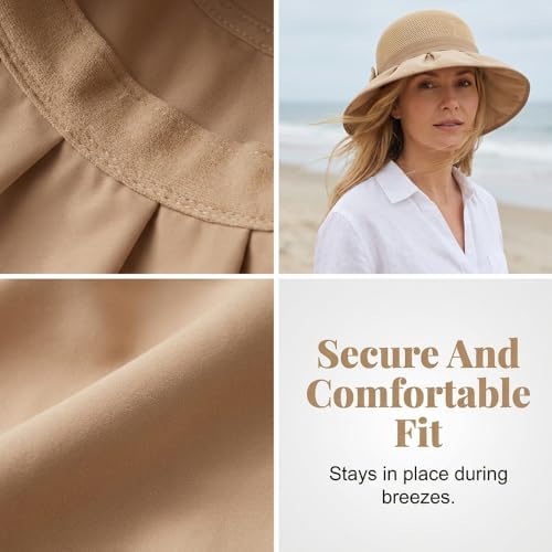Womens Beach Sun Hat, Women's Bowknot Wide Brim Sun Protective Hat, Foldable Travel Beach Hat for Vacation