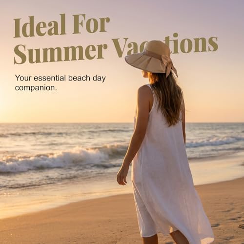 Womens Beach Sun Hat, Women's Bowknot Wide Brim Sun Protective Hat, Foldable Travel Beach Hat for Vacation