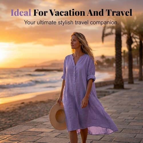Womens Summer Dress, Cotton Dresses for Women, Women's Summer Linen Dresses Plus Size Sun Dress with Pockets