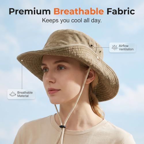 Sun Hats for Men Women, Summer Packable Fishing Hat with String, Protection Bucket Hat for Fishing Hiking Garden Beach