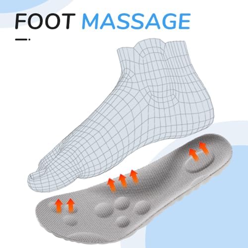 Massage Insoles for Men Women, 2025 New Comfortble Massage Insole, 4D Anti-Slip Breathable Foam Insoles with Arch Support (Gray, Men 6.5-7.5/Women 8-9)