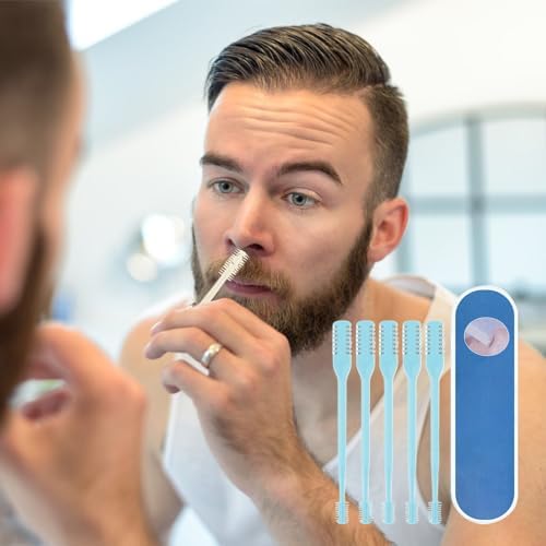 2-in-1 Nasal Hair Cutter, 2025 New Double Sided Nose Hair Knife, Portable Nostril Hair Remover Tool, 360° Rotating Nose Hair Trimmer with Ear Picker for Women and Men (Blue, 3 PCS)