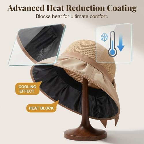 Womens Beach Sun Hat, Women's Bowknot Wide Brim Sun Protective Hat, Foldable Travel Beach Hat for Vacation