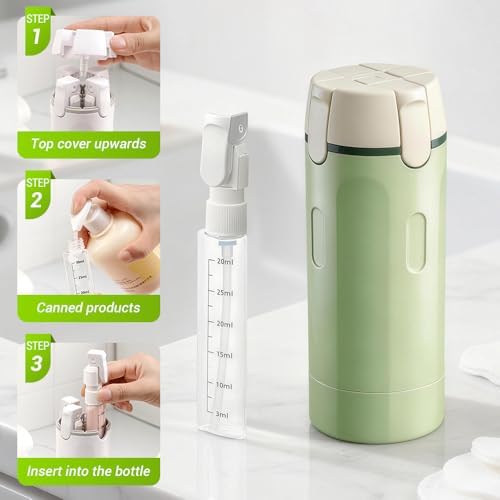 4 in 1 Travel Dispenser, 4 Pack 30ML Leak Proof Travel Bottles for Toiletries, Portable 4-in-1 Travel Dispenser Bottle Travel Refill Bottle for Shampoo Lotion Conditioner Cream (Green)