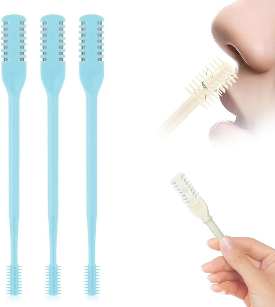 2-in-1 Nasal Hair Cutter, 2025 New Double Sided Nose Hair Knife, Portable Nostril Hair Remover Tool, 360° Rotating Nose Hair Trimmer with Ear Picker for Women and Men (Blue, 3 PCS)