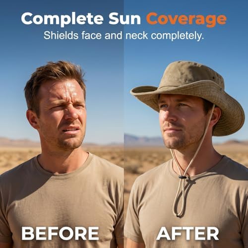 Sun Hats for Men Women, Summer Packable Fishing Hat with String, Protection Bucket Hat for Fishing Hiking Garden Beach
