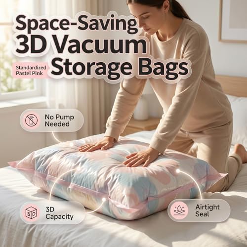 No-pump Large Vacuum Storage Compression Bag (Medium*2+1 Large*2) | Press & Seal Space-Saving Compression Bag for Clothes Bedding