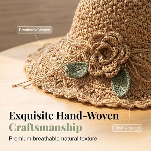 Womens Straw Hat Summer Beach Wide Brim Beach Hat Straw, Packable Travel Bucket Hats Sun Hat for Vacation