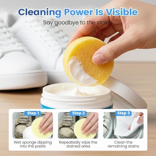 2Pcs White Shoe Cleaner Cream, Gentle Care Shoe Cleaner & Whitening Cream, Multipurpose No-Wash Solid Comes with Sponge