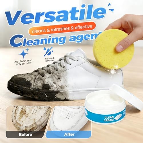 White Shoe Cleaner Cream, 2026 New Multipurpose No-Wash Solid Comes with Sponge, Cleaning Cream White Shoe Cleaner