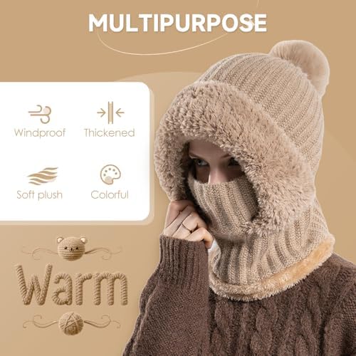 3 in 1 Beanie Hat with Scarf and Mask, 2026 New Women's Knitted Hat, Warm 3 in 1 Beanie Hat for Women