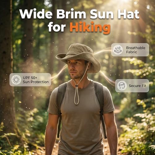 Sun Hats for Men Women, Summer Packable Fishing Hat with String, Protection Bucket Hat for Fishing Hiking Garden Beach