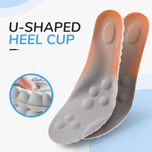 Massage Insoles for Men Women, 2025 New Comfortble Massage Insole, 4D Anti-Slip Breathable Foam Insoles with Arch Support (Gray, Men 6.5-7.5/Women 8-9)