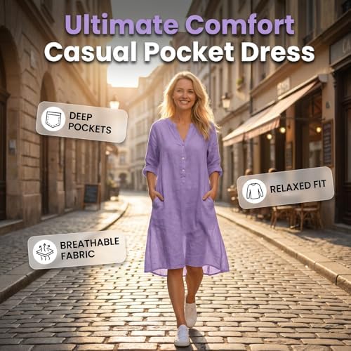Womens Summer Dress, Cotton Dresses for Women, Women's Summer Linen Dresses Plus Size Sun Dress with Pockets