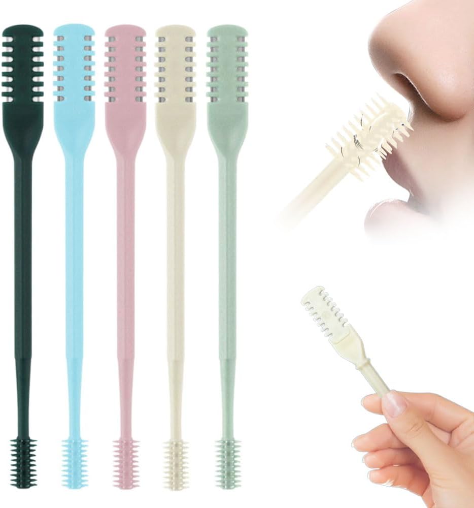 2-in-1 Nasal Hair Cutter, New Double Sided Nose Hair Knife for Men Women, 360° Rotating Nose Hairs Trimmer, Portable Manual Nostril Hair Remover Travel Essentials (5 PCS)