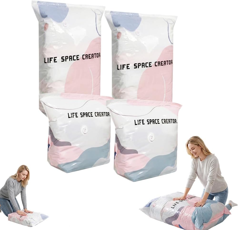 No-pump Large Vacuum Storage Compression Bag (Medium*2+1 Large*2) | Press & Seal Space-Saving Compression Bag for Clothes Bedding