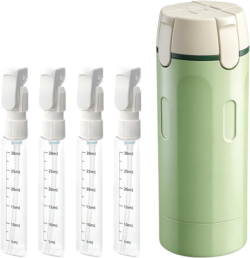 4 in 1 Travel Dispenser, 4 Pack 30ML Leak Proof Travel Bottles for Toiletries, Portable 4-in-1 Travel Dispenser Bottle Travel Refill Bottle for Shampoo Lotion Conditioner Cream (Green)