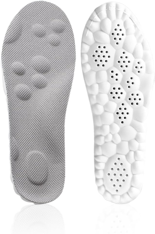 Massage Insoles for Men Women, 2025 New Comfortble Massage Insole, 4D Anti-Slip Breathable Foam Insoles with Arch Support (Gray, Men 6.5-7.5/Women 8-9)
