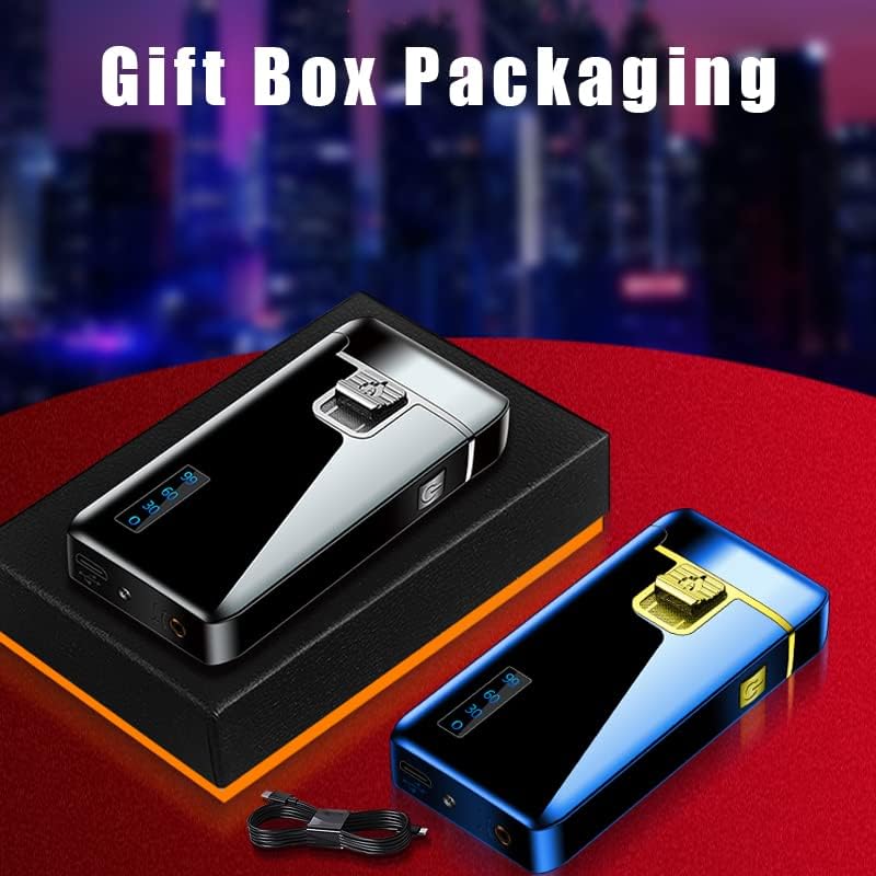 Torch Lighter Electric Arc Lighter 2 in 1 Dual Jet Flame Butane Lighter Refillable Butane Dual Arc Electric Lighter USB Rechargeable Lighter Windproof Lighter for Candle Kitchen BBQ No Gas (Silver)
