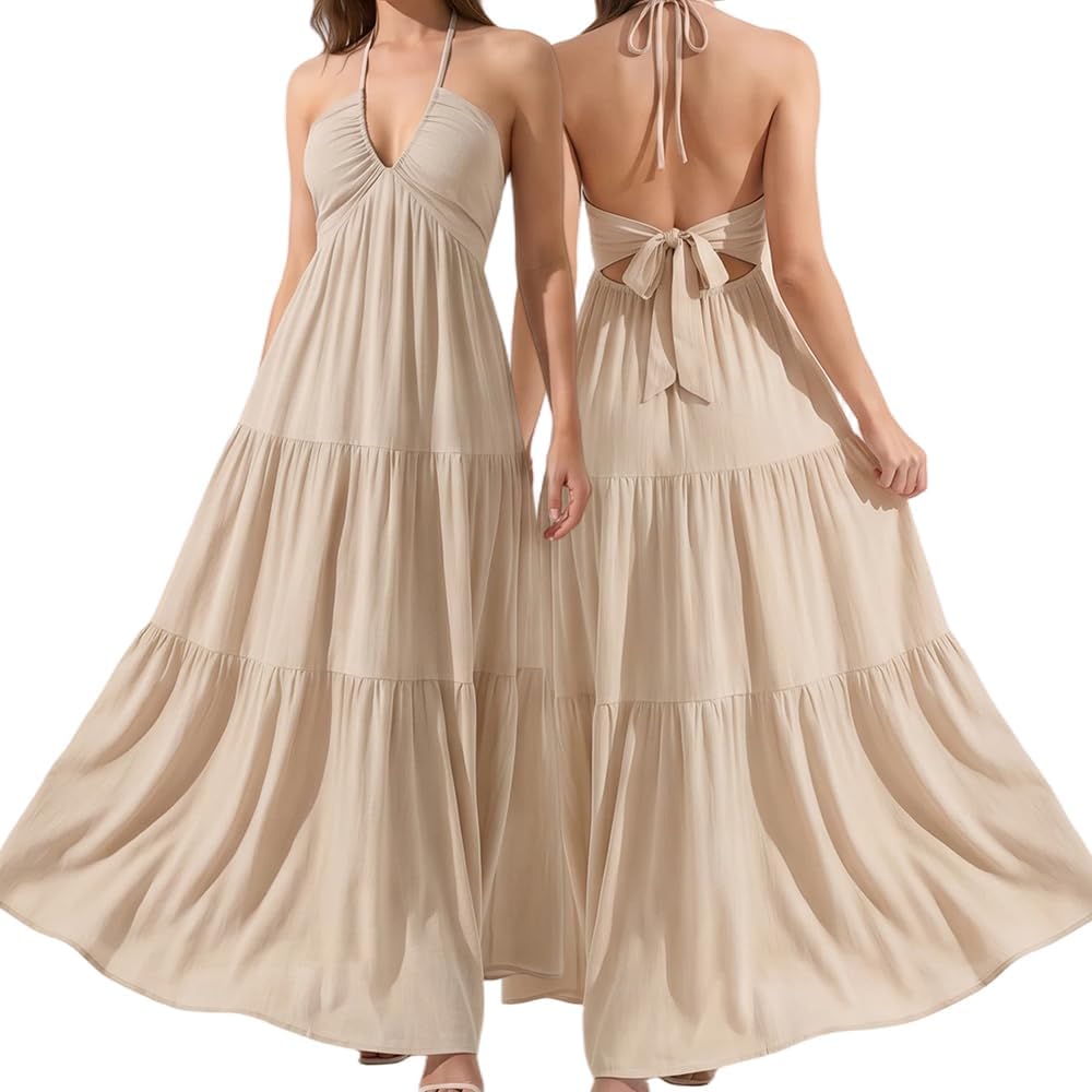 Summer Sun Dresses for Women,Women's Plain Dress for Party, Casual Loose Fit Sleeveless Dress for Beach Holiday Vacation