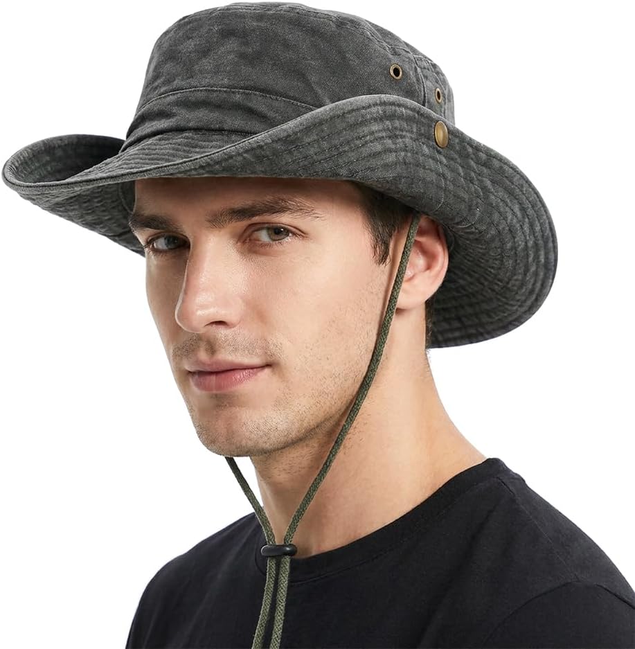 Sun Hats for Men Women, Summer Packable Fishing Hat with String, Protection Bucket Hat for Fishing Hiking Garden Beach