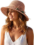 Womens Straw Hat Summer Beach Wide Brim Beach Hat Straw, Packable Travel Bucket Hats Sun Hat for Vacation