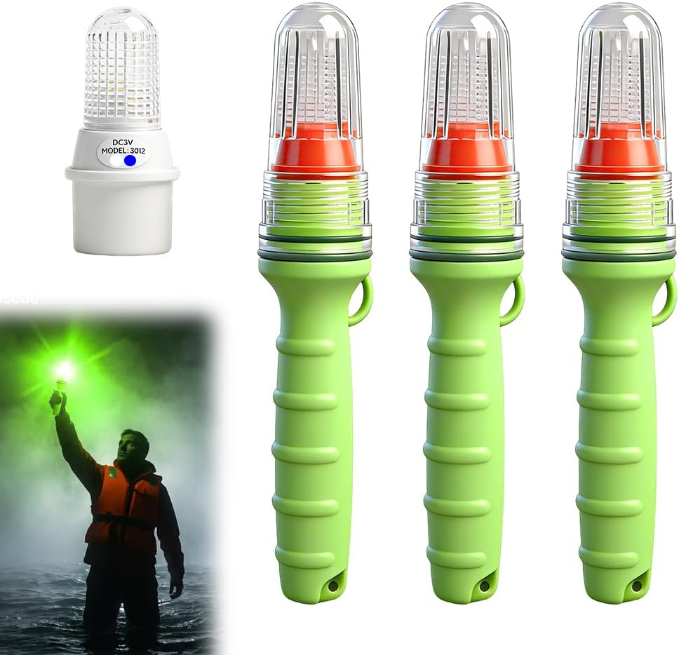 3 PCS Boat Flares, 2026 Upgrade Boat Flares Coast Guard Approved Marine, Electronic Boats Distress Flare for Fishing Boats, Buoys, Life Rafts (Green, Green)