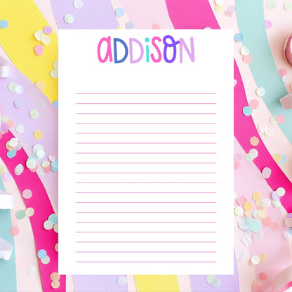 Personalized Notepad Kids – Custom Name Pink Purple 50 Sheets by The Saltwater Press